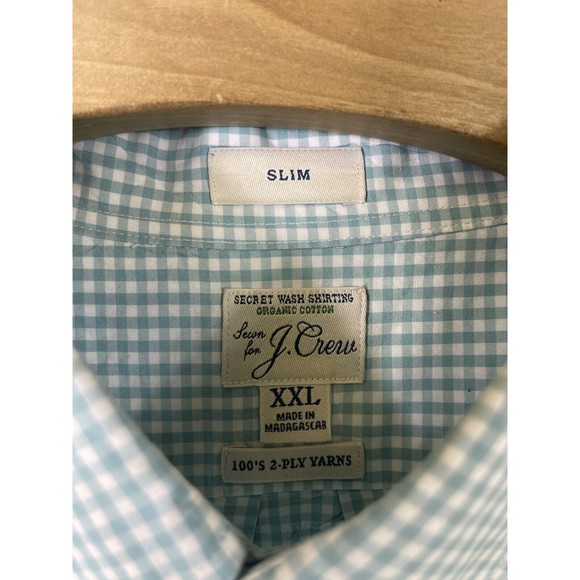 J Crew Mens Secret Wash Shirting Button Shirt Slim Fit Green Gingham Sz 2XL XXL - Picture 2 of 6